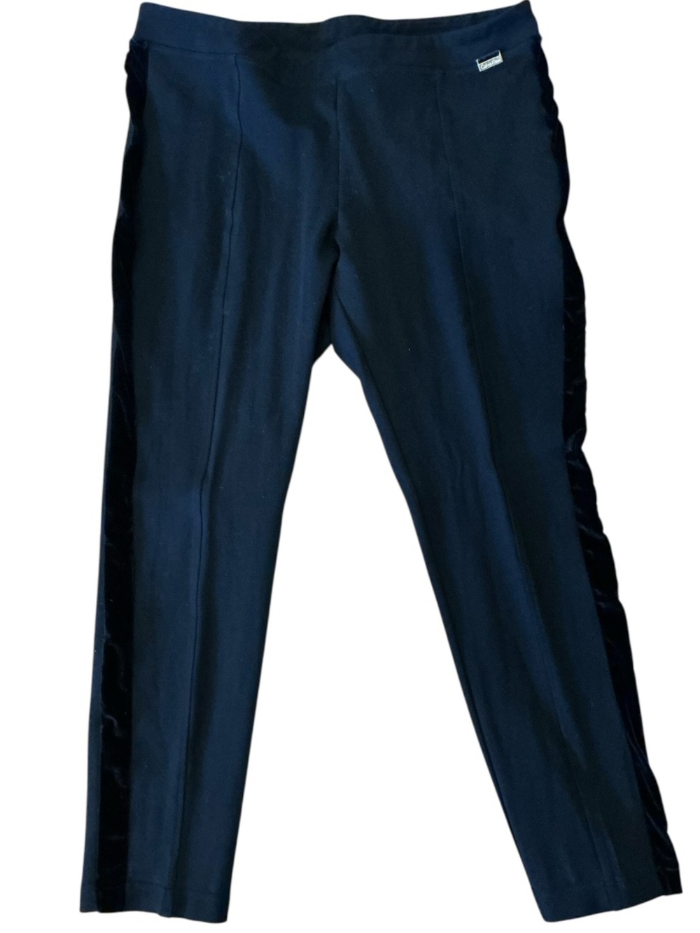 Stretch Ponte Leggings with Velvet Side Stripe - Black
